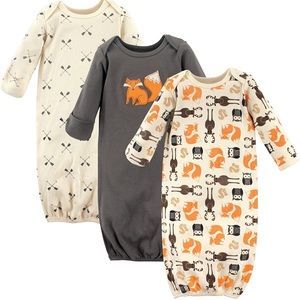 NIB 3 pk 0-6 mo night gown forest friends